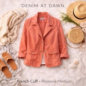 🌸 French Cuff Coral Cotton Blazer Jacket | Women’s Medium